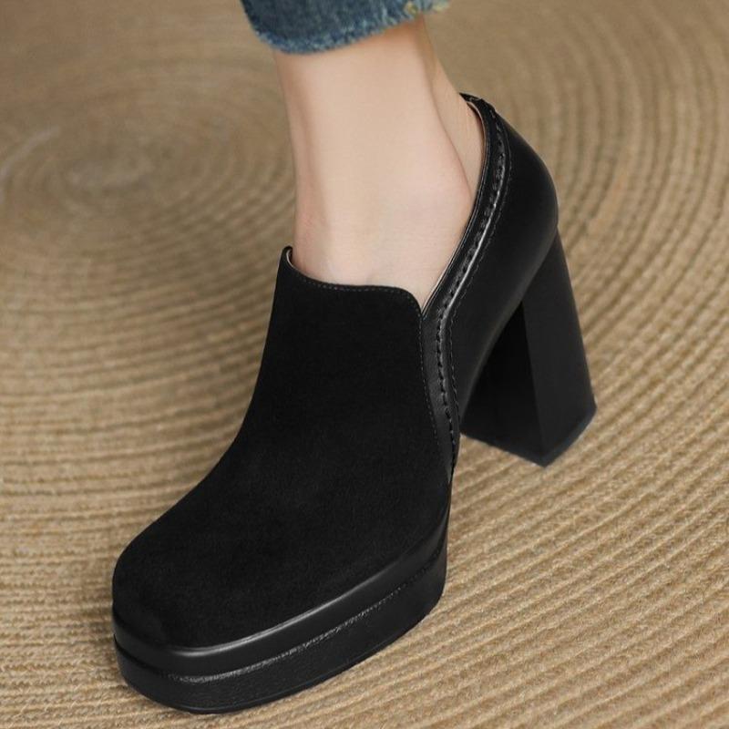 Retro Deep Mouth Bench Round Toe Thick High Heels Women Platform Soles Not Tired Feet Small Single Shoes