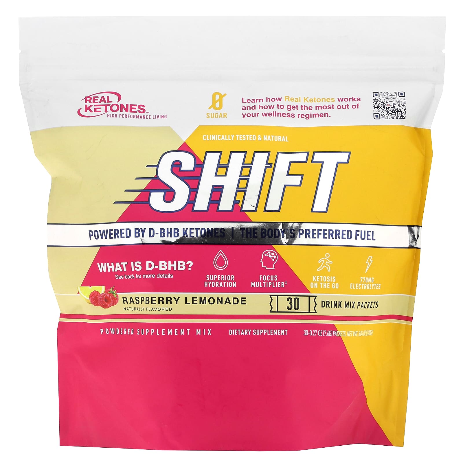 

Real Ketones, Shift, Raspberry Lemonade, 30 packs of drink mix, 0.27 oz (7.6 g) each