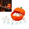 Decorative Pumpkin Container Halloween Box with 20 Mini Ghosts, Storage for Candy & Ghost Figurines Treat, Lid Trick or Treat Holiday Party