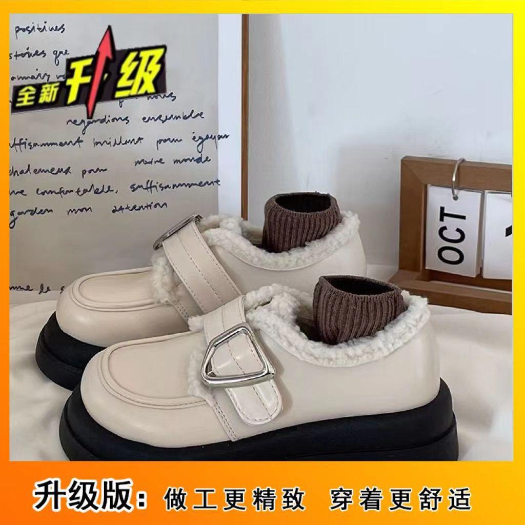 

Muffin platform small leather shoes women 2025 autumn and winter new Internet celebrity cotton velvet Mary Jane shoes loafers ins tide 40