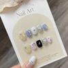 100% HANDMADE Short Round Fake Nail Set With Glue Star Ice Cream Blue&Yellow Cute gentle summer spring sea ocean diamond press on Nails Reusable