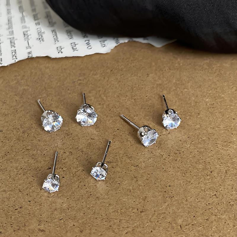 Six-Prong Crystal Zirconia Stud Earrings - Versatile Sparkling Ear Cartilage Jewelry for Men & Women