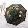Steampunk Bicycle Journey Pattern Umbrella, Portable and Foldable Design, 8 Ribs, a Casual Accessory for Halloween, Christmas, and Birthday Gifts.