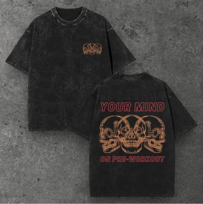 Mens Triple Skull Oversized T Shirt Washed Black Gym Streetwear S-2XL S разноцветный
