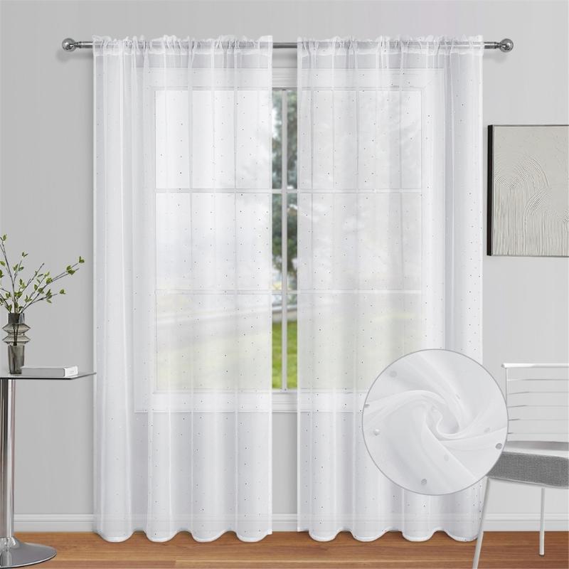 Elegant Silver Dot Design Semi Blackouts Curtains 2Pieces Polyester Window Treatments for Home Decoration