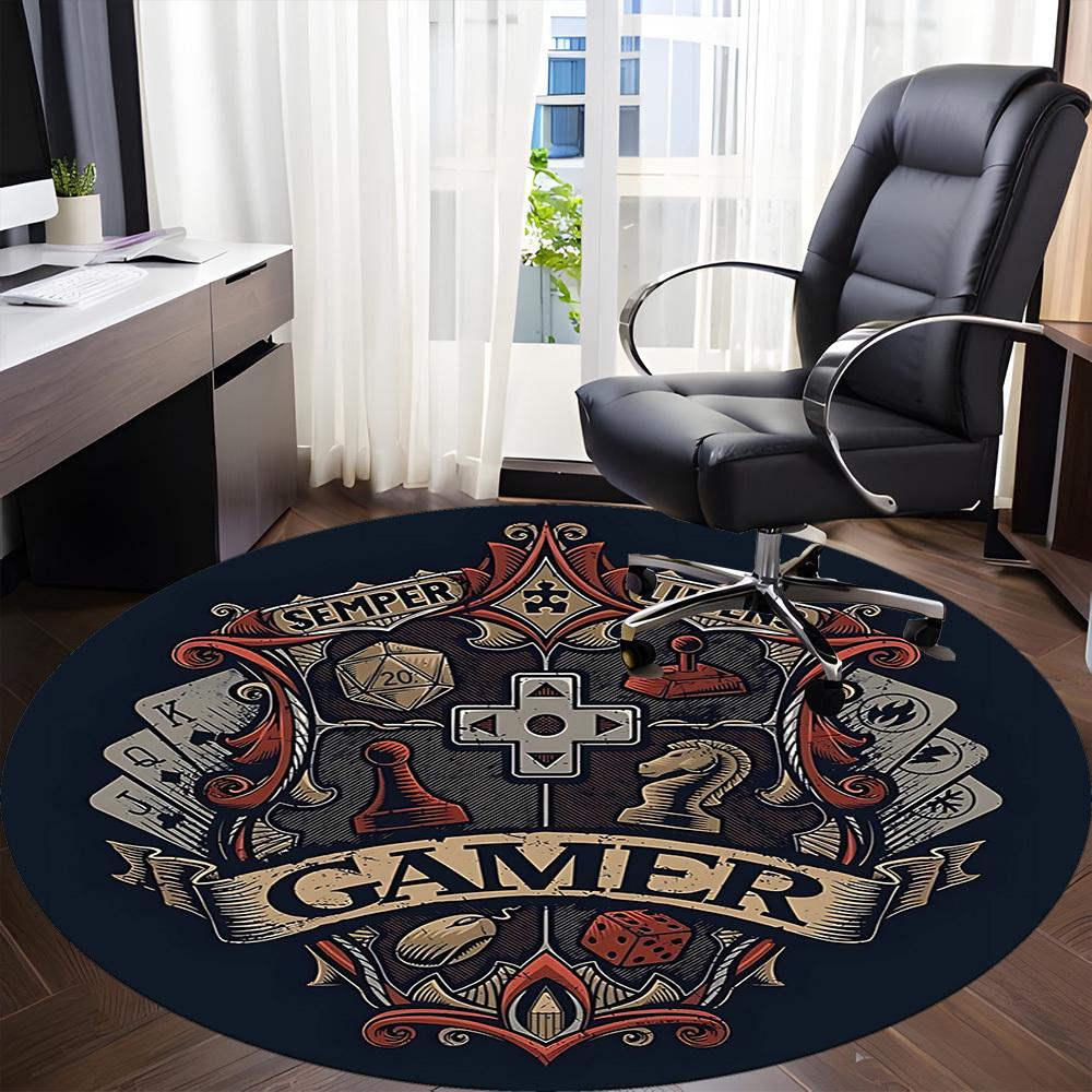1pc Gamer Crest Office Round Area Rug, Indoor Mat Suitable For Office, Under Office Chairs Bedroom Living Room Home Decor, Room Deco