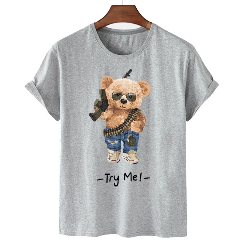 Funny Bear Print Tshirt Women Fashion Cartoon Harajuku Casual T-shirt Female Summer Short Sleeved Top Tees Unisex T Shirt