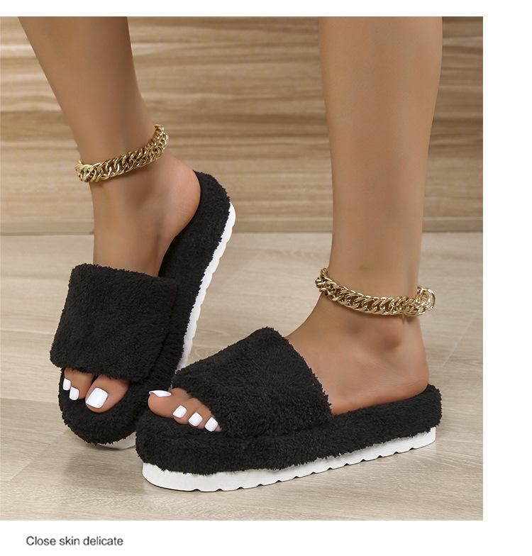 2025 Fall/Winter New Thick Sole Flat Wool Slippers Large Size Home Solid Color Fashion and Comfortable Wool Slippers in stock