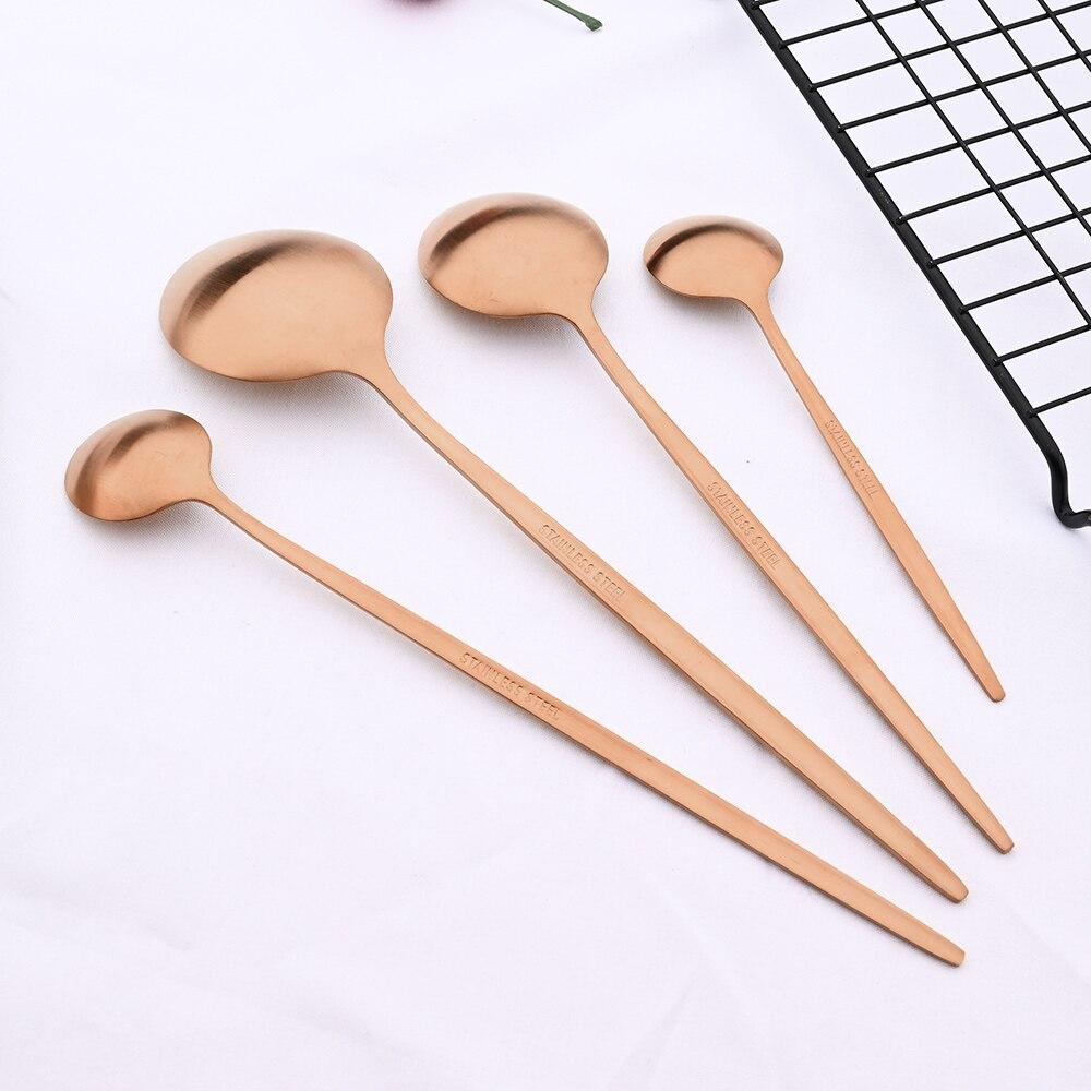 1pcs Rose Gold Matte Flatware Cutlery Set Sainless Steel Home Dinnerware Party Fork Spoon Dessert Knife Kitchen Dinner Tableware Set