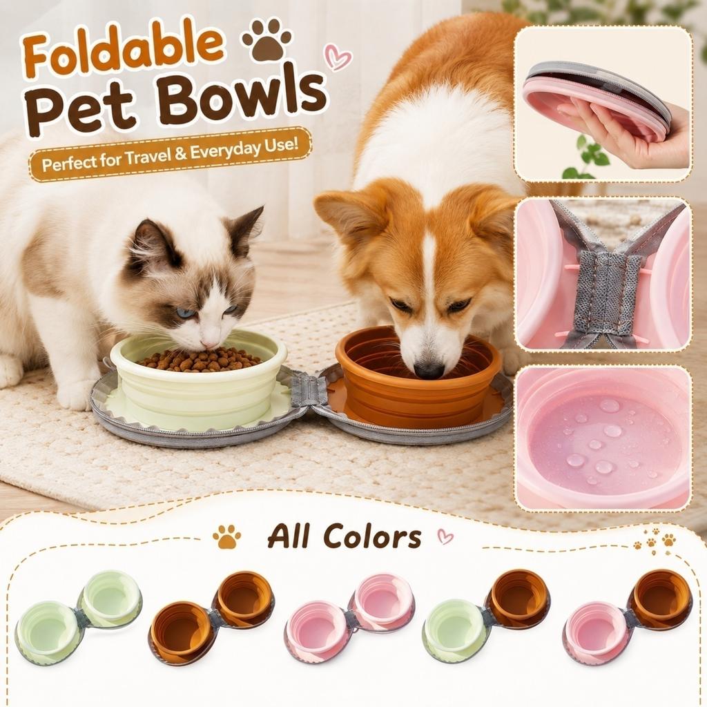 Collapsible Silicone Pet Bowl Double Design Portable Foldable Dog Cat Feeding Dish Travel Water Food Container
