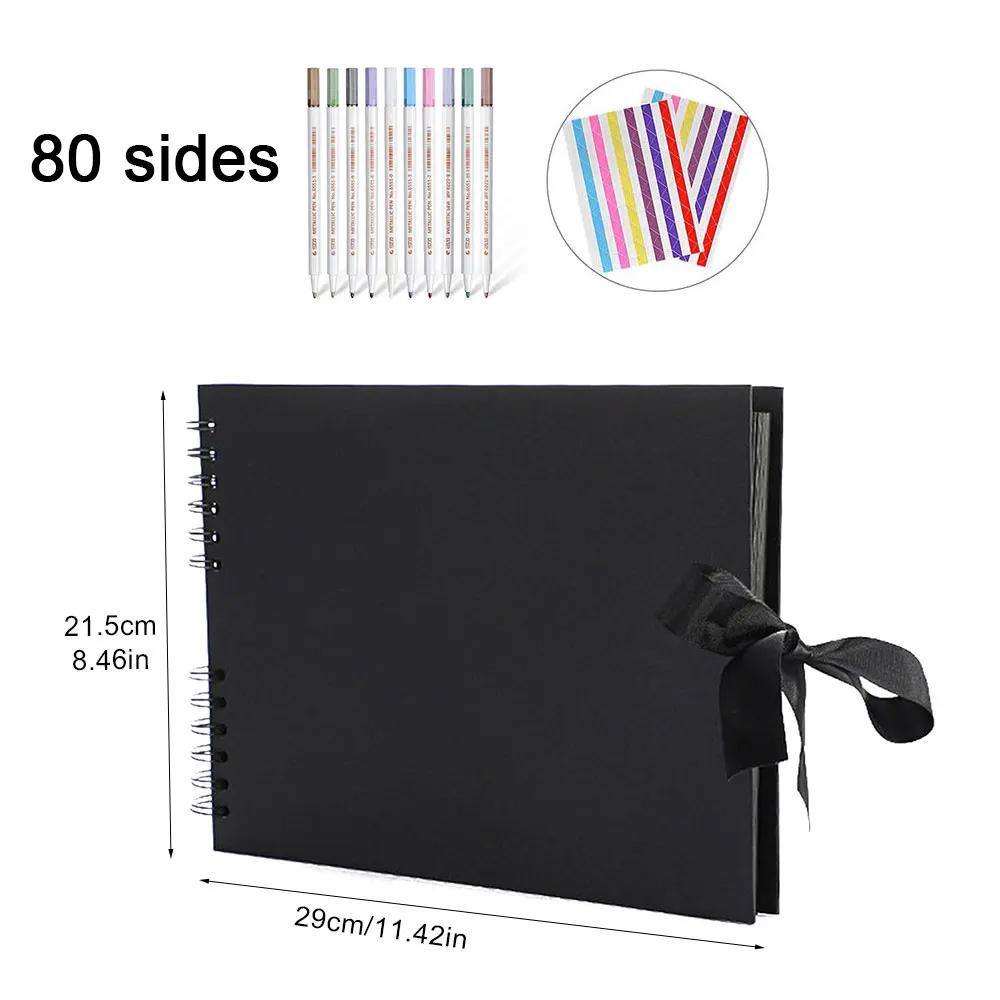 ZK20 80 Schwarze Seiten Erinnerungsbücher DIY Bastel Fotoalben Scrapbook Einband Kraft Album für Hochzeitsjubiläumsgeschenke Erinnerungsbücher