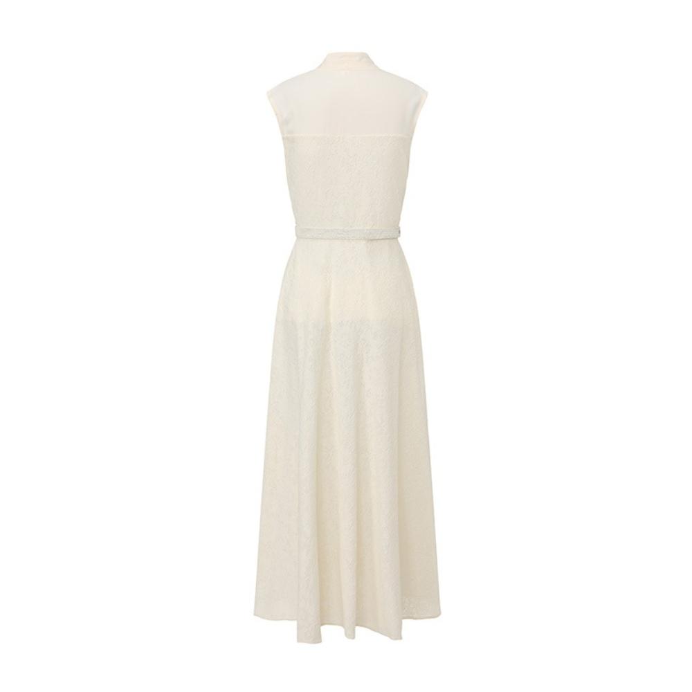 New Spring/Summer Vintage Lace-Panel Sleeveless Maxi Dress for Women Elegant V-neck Single-breasted Belt Slim A-line Party Dress