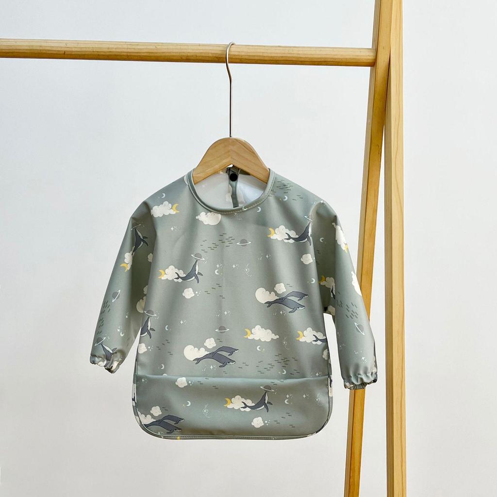 Reversible Waterproof Baby Smock & Bib - Denmark Painting Apron & Food Catcher Coverall