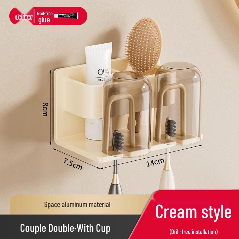 Wall-Mounted Electric Toothbrush & Mouthwash Cup Holder Set - No-Drill Installation