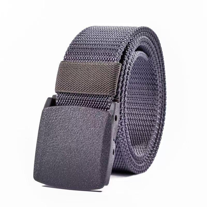 Ikke-metallisk sikkerhetsbelte i nylon med plastspenne, svart lerret og denimforlengelse, for utendørs bruk