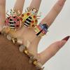 Rhinestone Chunky Enamel Ring Geometric Painting Ring Cute Insect Drip Oil Ring  Party