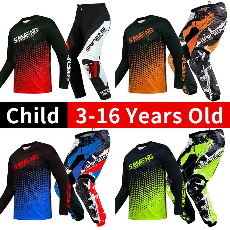 Motocross-Ausrüstungsset für Kinder Jugend Trikot Hose Sets Kind grün Motorrad schwarz 3 4 5 6 7 8 9 10 Jahre Offroad-Anzug blau orange Enduro Cross Junge Mädchen