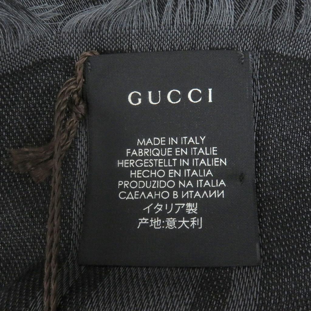 Excellent GUCCI Stall Diamante Check Pattern Fringe gray wool mens 544615 Used