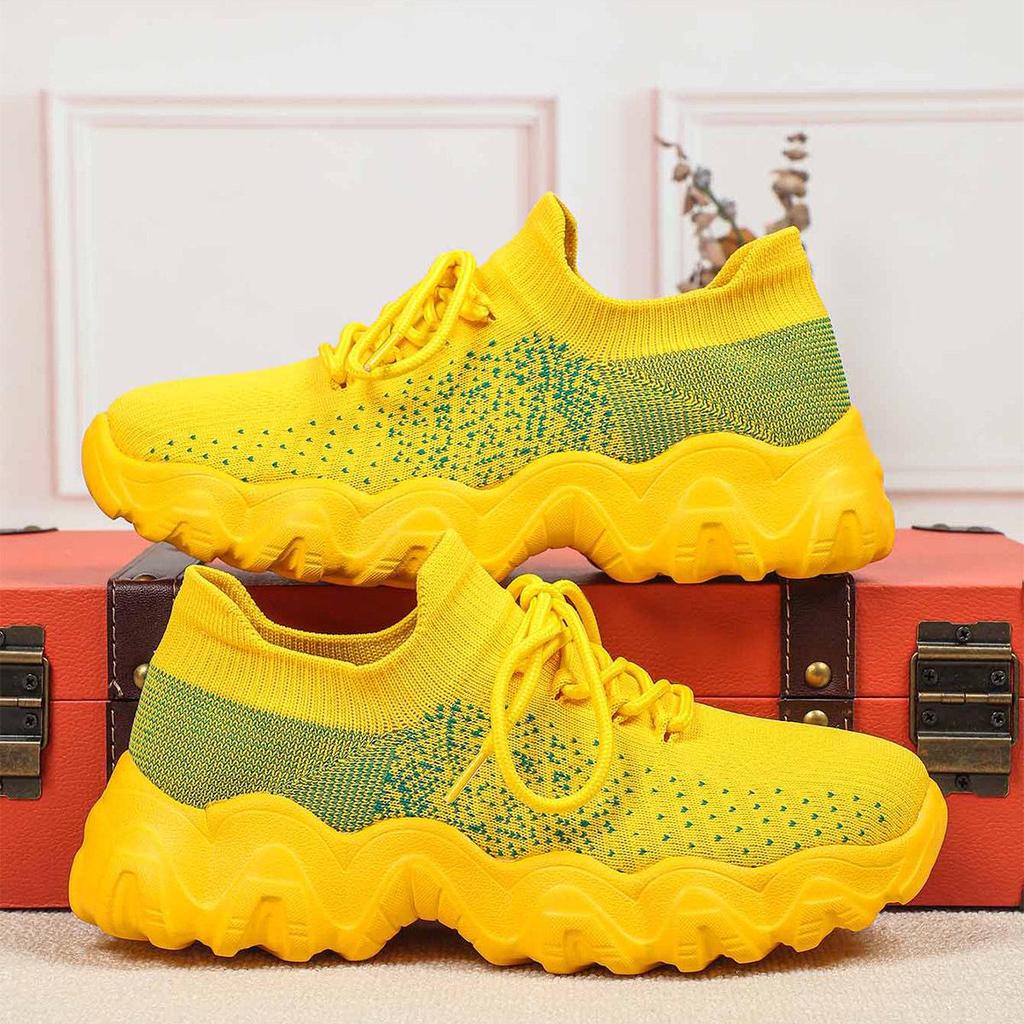 Atmungsaktive Plateau-Sneaker Gestrickte klobige Schuhe für Damen Herren Freizeitschuhe Trendige Socken-Schuhe Rutschfest Verschleißfest