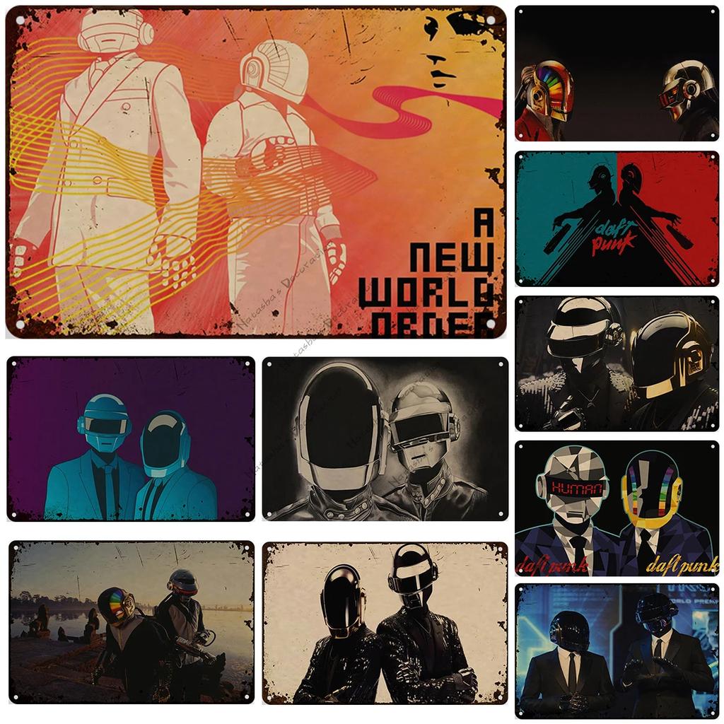 Daft Punk Vintage Poster Rock Music Metal Sign Retro Poster Metal Plaque Pub Bar Club Bedroom Decorative Plate Music Wall Decor