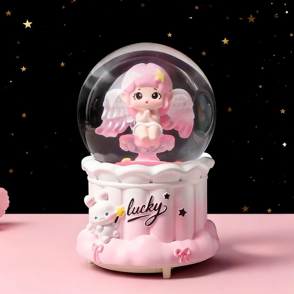 Cartoon Couple Crystal Ball Resin Snow Globe Music Box Toy