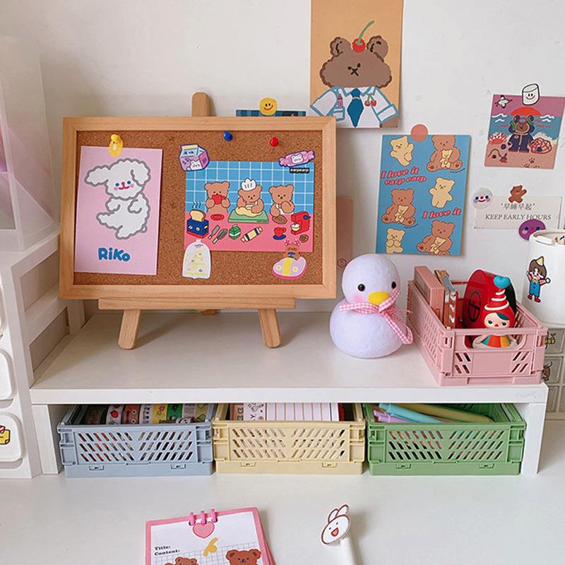 Zusammenklappbare Kiste aus Kunststoff, faltbar, Aufbewahrungsbox, Korb, Kosmetikbehälter, Schreibtisch-Halter, Heimgebrauch, Schulschreibtisch, Aufbewahrungsbox
