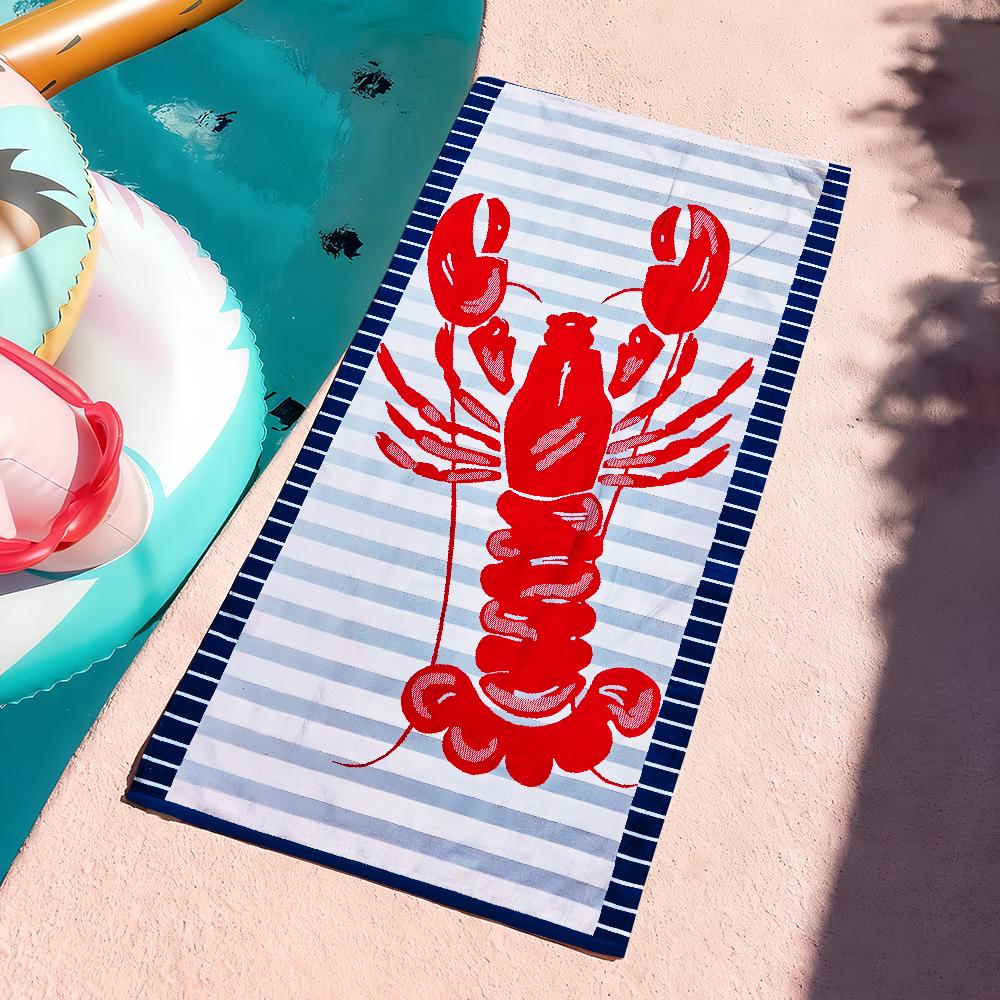 Serviette Rayée Bleue Rouge Invité Homard Douce Piscine Cadeau Pour Voyage Salle de Sport Douche Camping Séchage Rapide Sport Grande Serviette de Plage