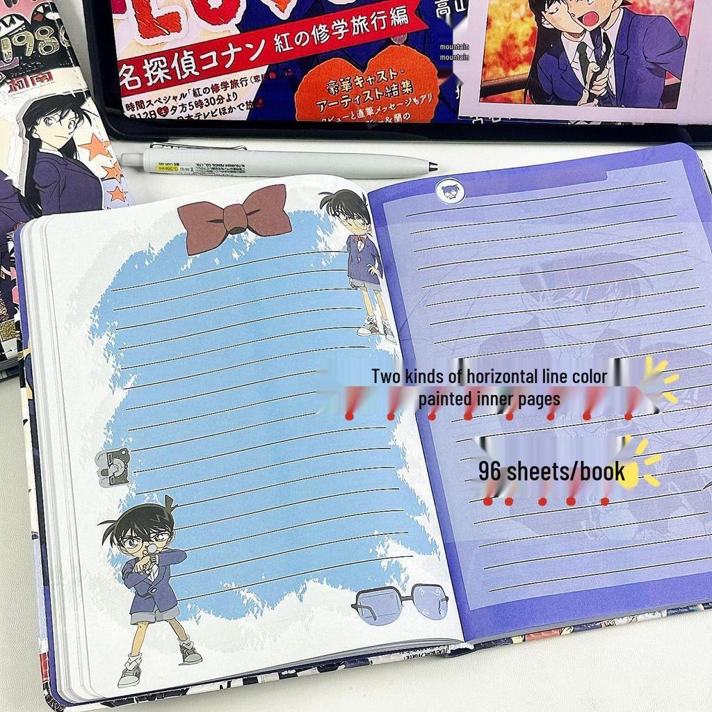 Detective Conan Retro Poster A5 Leather Notebook – Full-Color Illustrated Pages, Student Planner with Horizontal Lined Pages