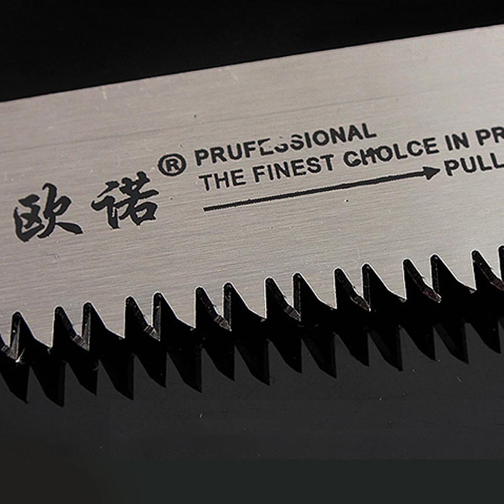 Folding 16-Inch Manganese Steel Saw with 3-Sided Teeth and Safety Lock for Cutting Wood Branches Trimming Bamboo Pruning