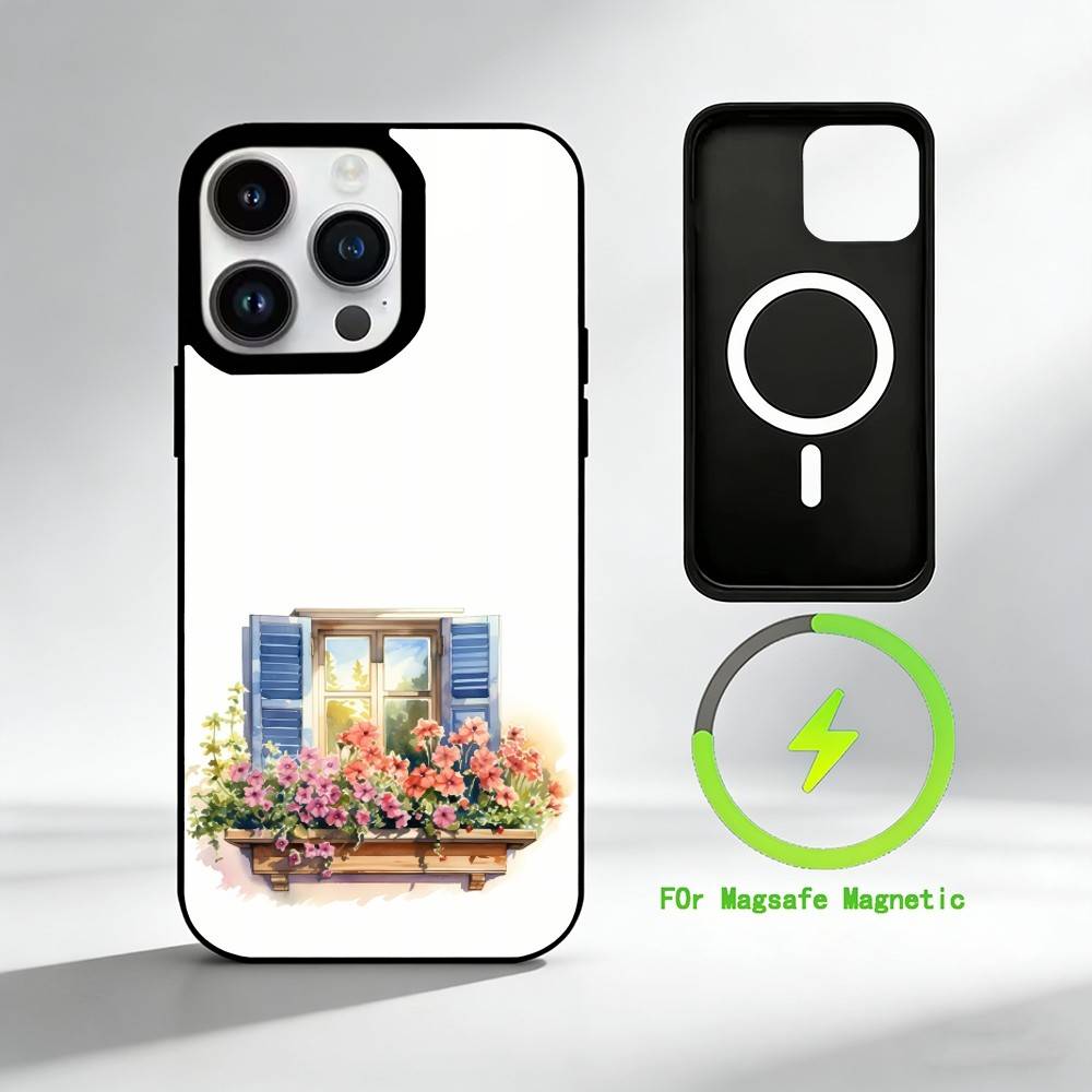 W-Watercolor flowers by the window Phone Case For iPhone 17 16 15 14 13 12 Pro Max Plus for Mirror Wireless Magnetic Cover