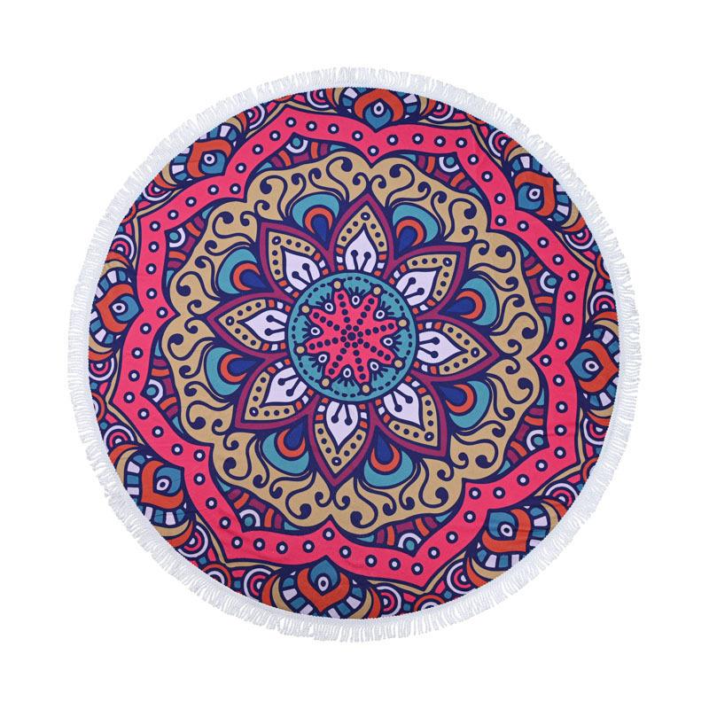 Round Printed Microfiber Beach Towel With Tassels Super Soft Quick Dry Water Absorbent Round Beach Swimming Bath Towel