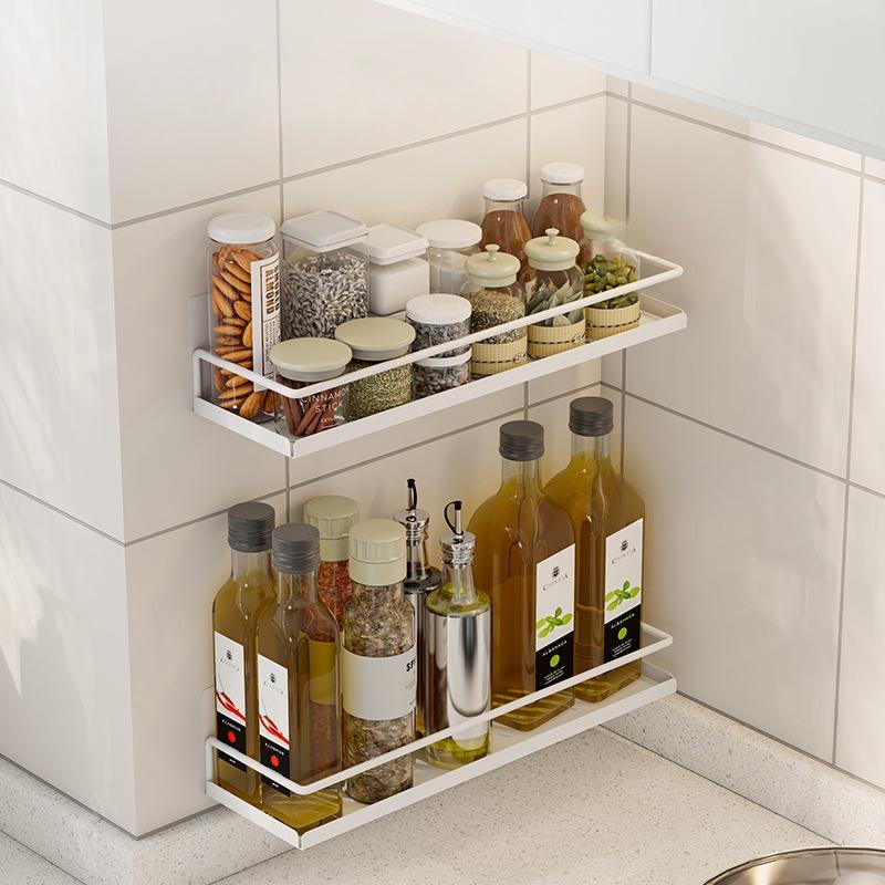 Stanzfreies Küchen-Gewürzregal zur Aufbewahrung Zuhause Wandmontiertes Metall-Gewürzregal Klebe-Hänge-Kleinteile-Organisationshalter
