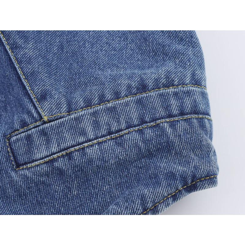 2025 Sommar Europeisk & Amerikansk Stil Kvinnors Rygglös Denimmönstrad Halterneckväst