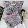Polyester Canvas Flower Clutch Bag Flower Pattern Zipper Closure Makeup Bag Large Capacity Portable Travel Toiletry Bag