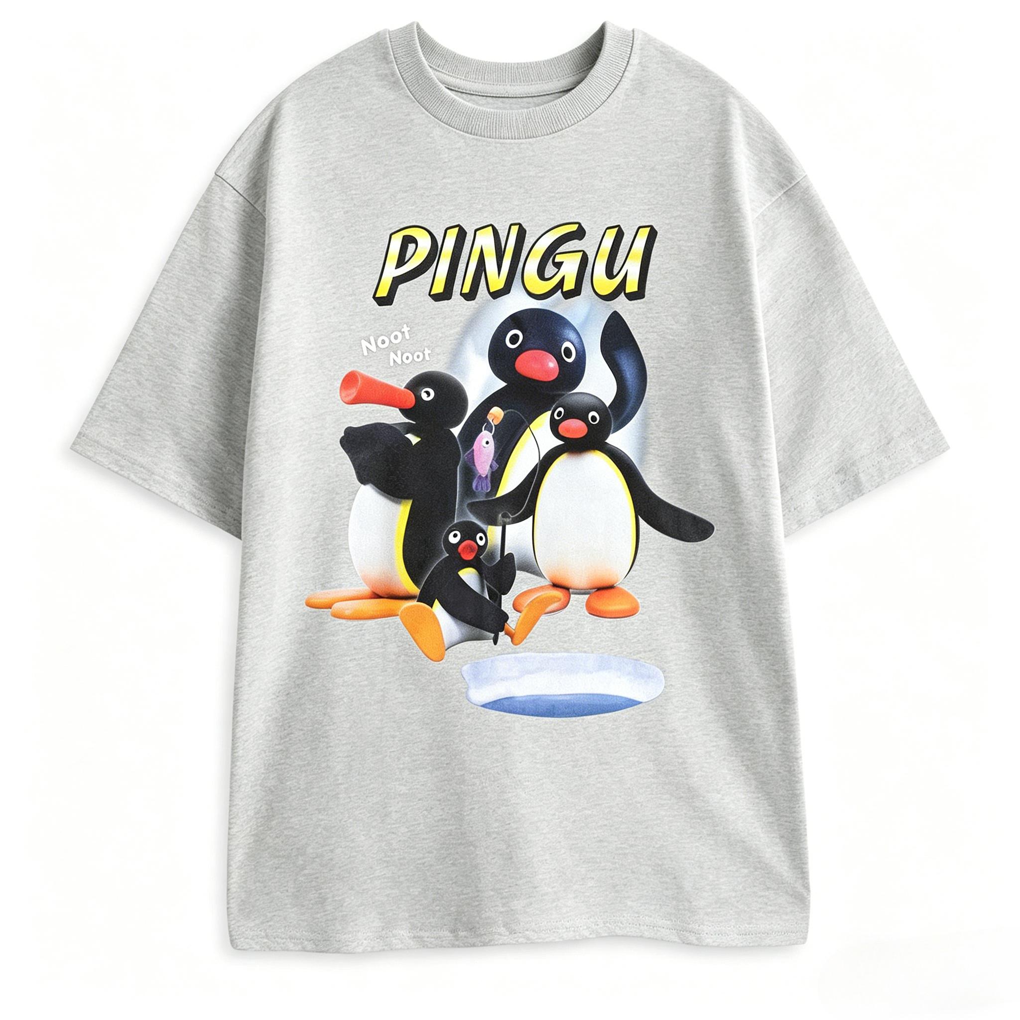 

Pingu Noot Black Graphic Tee Penguin Character Catchphrase Noot Noot Print Cartoon Top for Casual Wear 2026 Summer Unisex Women 4XL