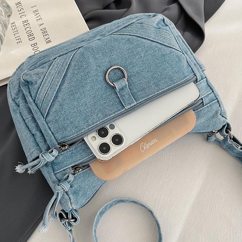 Vintage Denim Crossbody Bag Women's Multi-Pocket Single Shoulder Small Square Bag
