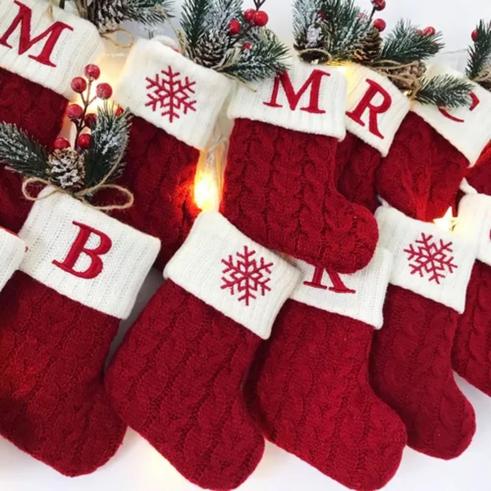 With Red Letter Knitting Stockings Yarn Hanging Ornament Christmas Socks  Xmas