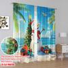 2pcs,2D Plane Printing Curtains Christmas Snowman Beach 100% Polyester (without Rod) Outdoor Decorations for Bedroom, Office,