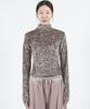 Deumakeu Leopard High-Neck Long Sleeve Tee - Beige