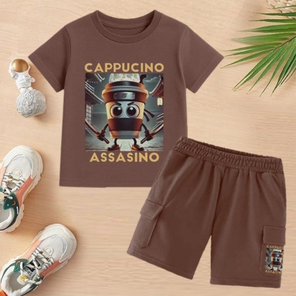 Детский комплект с коротким рукавом, повседневный, модный и универсальный 150