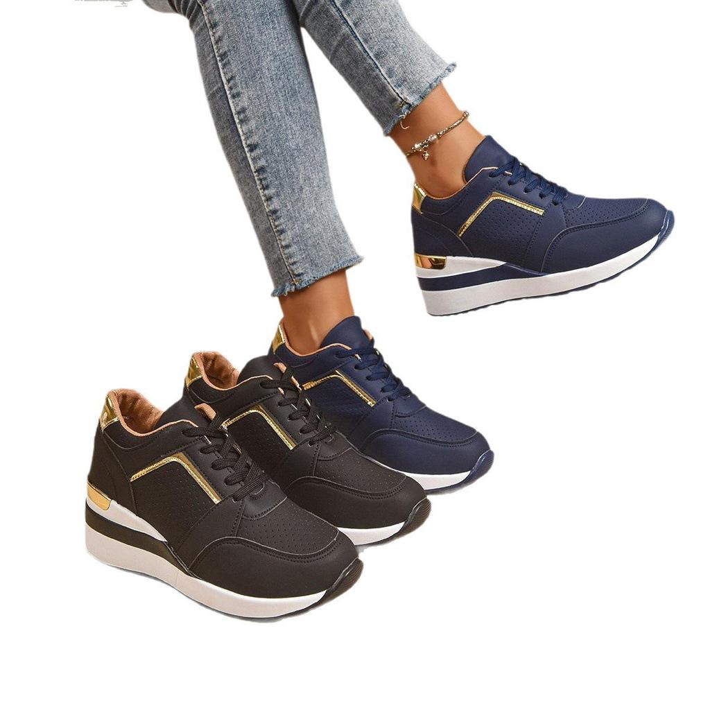 Women's Plus Size Lace-up Loafers - Summer/Autumn Fashion Wedge with Round Toe and Thick Sole, Solid Color Casual Shoes