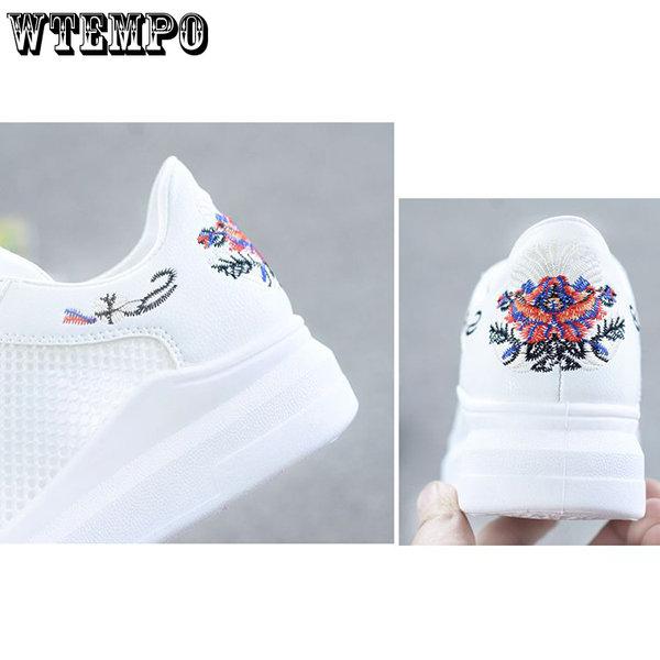 WTEMPO Breathable White Shoes Women's Hollow Out Sports Mesh Shoes Female Large Size Flat Heel Casual Shoes