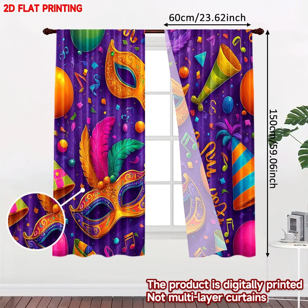 2D flat printing 2pcs Curtain Window Curtains Carnival Celebration Elements(1) Digital Printed Polyester Drapes Festive Wall
