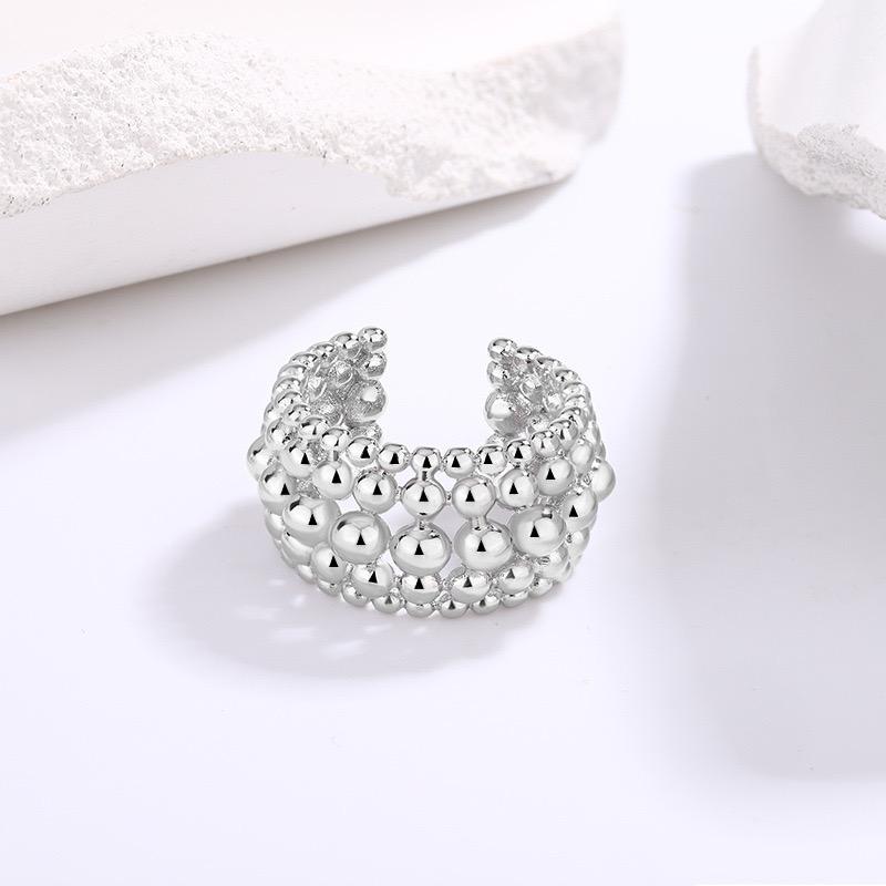 

BF CLUB 925 Sterling Rings for Women Fashion Geometric Handmade Irregular Dots Layered Ring Party Christmas Gift resizable