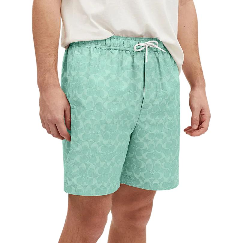 Coach Ss24 Logo Print Drawstring Straight Leg Beach Pants Men Bottoms Green CO834-VSW