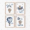 Boho Bear Aircraft Hot Air Balloon Cloud Nursery Posters Wall Art Print Canvas Painting Baby Kids Room Home Decoration Picture