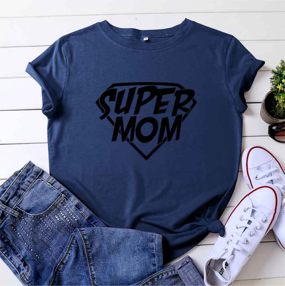 

Super Mom Print Women T Shirt Short Sleeve O Neck Loose Women Tshirt Ladies Tee Shirt Tops Clothes Camisetas Mujer XXXL темно-синий