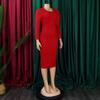 Women Elegant Office Long Sleeve High Waist Solid Bodycon Pencil Midi Dress