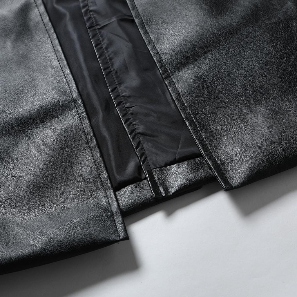 Medieval clothing pu leather coat men's medium and long casual autumn and winter new medieval trench coat