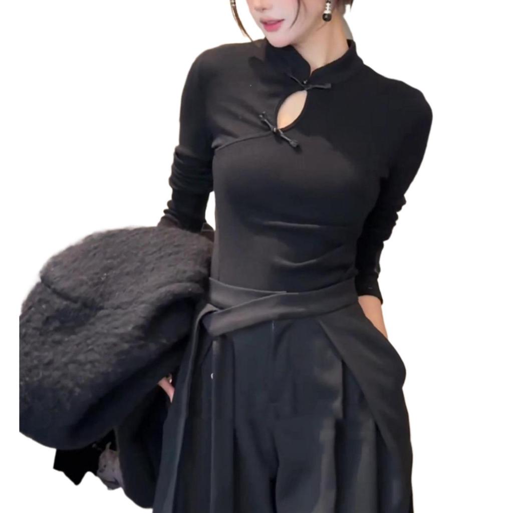 Women's Early Spring Chinese Style Stand Collar Frog Button Long Sleeve Slim Fit Shirt